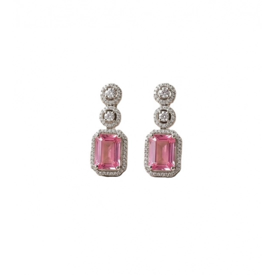 Generic Women's Brass Silver Plated Drop Earrings (Pink) Generic Women's Brass Silver Plated Drop Earrings (Pink)