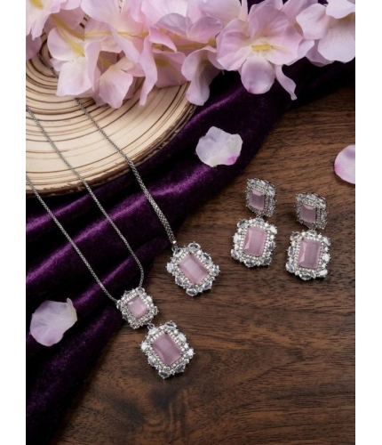 Generic Women's Brass Silver Plated Pendant Set (Pink)