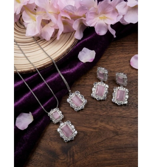 Generic Women's Brass Silver Plated Pendant Set (Pink)