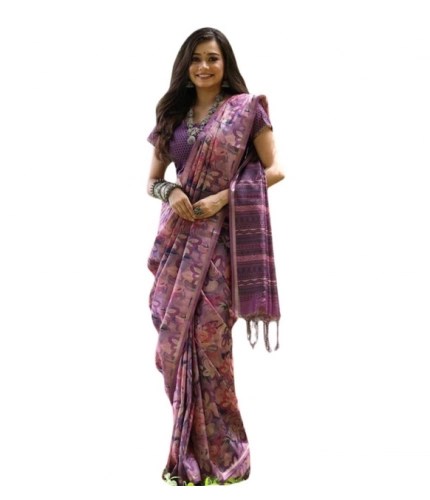 Generic Women's Faux_Tussar_Silk Abstract_Print Saree With Unstitched Blouse 5.5Mtr (Purple)