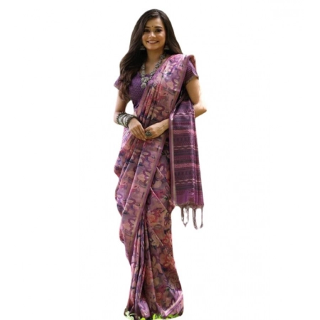 Generic Women's Faux_Tussar_Silk Abstract_Print Saree With Unstitched Blouse 5.5Mtr (Purple) Generic Women's Faux_Tussar_Silk Abstract_Print Saree With Unstitched Blouse 5.5Mtr (Purple)