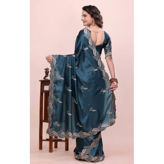 Generic Women's Georgette Embroidered Saree With Unstitched Blouse 5.5Mtr (Teal) Generic Women's Georgette Embroidered Saree With Unstitched Blouse 5.5Mtr (Teal)