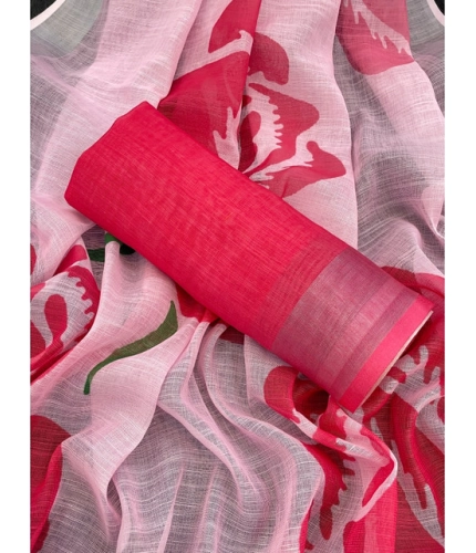 Generic Women's Linen Cotton Printed Saree With Unstitched Blouse 5.5Mtr (Pink) Generic Women's Linen Cotton Printed Saree With Unstitched Blouse 5.5Mtr (Pink)
