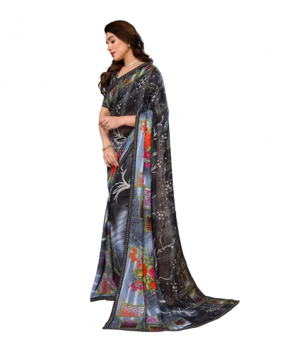 Generic Women's Georgette Printed Saree With Unstitched Blouse 5.5Mtr (Black) Generic Women's Georgette Printed Saree With Unstitched Blouse 5.5Mtr (Black)