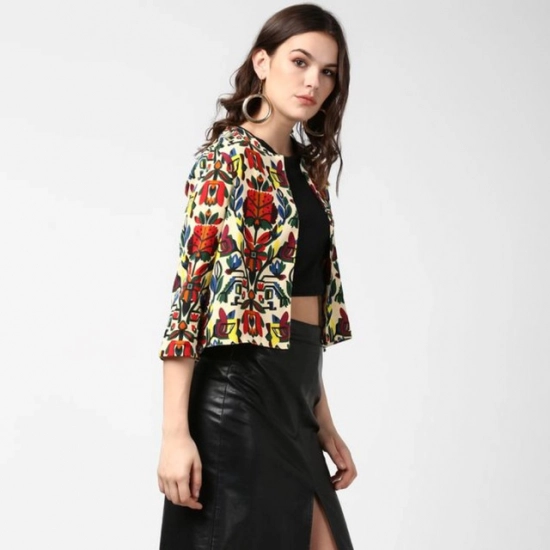Generic Women's Polyester Floral 3-4th Sleeves Shrug (Multicolor) Generic Women's Polyester Floral 3-4th Sleeves Shrug (Multicolor)