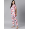 Generic Women's Cotton Blend Printed Short Sleeve Night Suit (Pink)