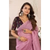Generic Women's Faux Linen Geometric Ready to wear Saree With Unstitched Blouse 5.5Mtr (LightPink)