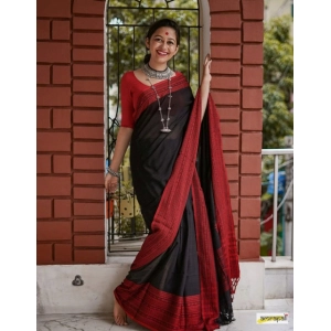Generic Women's Soft Lilan Printed Saree With Unstitched Blouse 5.5Mtr (Black)