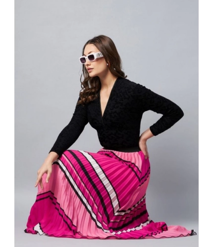 Generic Women's Satin Pleated Elasticated Skirt (Pink)