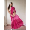 Generic Women's Linen Printed Saree With Unstitched Blouse 5.5Mtr (Pink)
