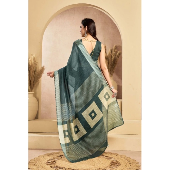 Generic Women's Linen Cotton Printed Ready To Wear Saree With Unstitched Blouse 5.5 Mtr (Light_Teal)