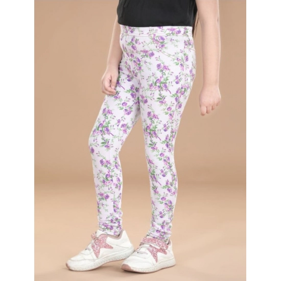 Generic Girl's Cotton Lycra Floral Elasticated Jeggings (Lavender)