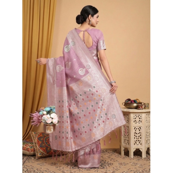 Generic Women's Linen Cotton Printed Saree With Unstitched Blouse 5.5Mtr (Purple) Generic Women's Linen Cotton Printed Saree With Unstitched Blouse 5.5Mtr (Purple)