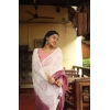 Generic Women's Linen Printed Saree With Unstitched Blouse 5.5Mtr (White)