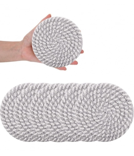 Generic Cotton Rope Drink Coasters 6 Pcs Set (Grey-White)