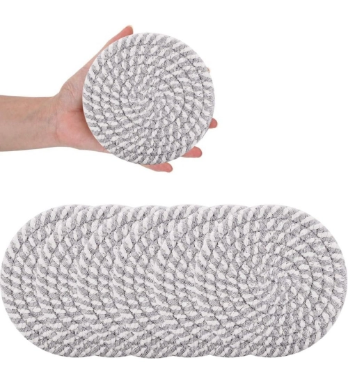 Generic Cotton Rope Drink Coasters 6 Pcs Set (Grey-White)