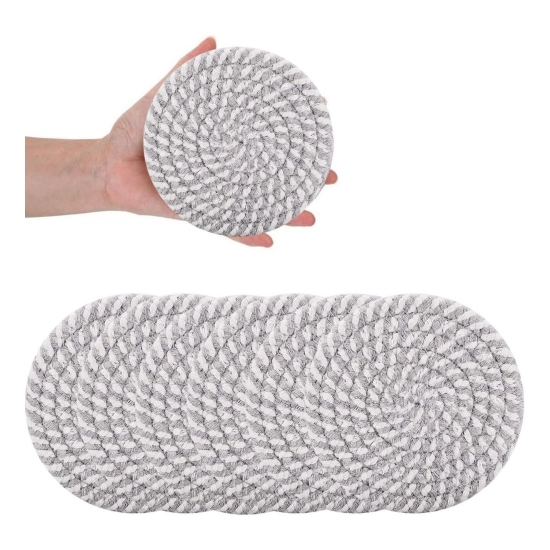 Generic Cotton Rope Drink Coasters 6 Pcs Set (Grey-White) Generic Cotton Rope Drink Coasters 6 Pcs Set (Grey-White)