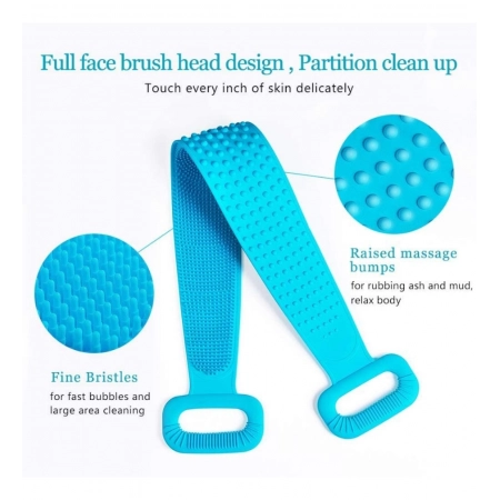 Generic Pack Of 2_Silicone Bath Scrubber Belt – Dual-Sided Exfoliating Body Cleaning Strap (Color: Assorted )