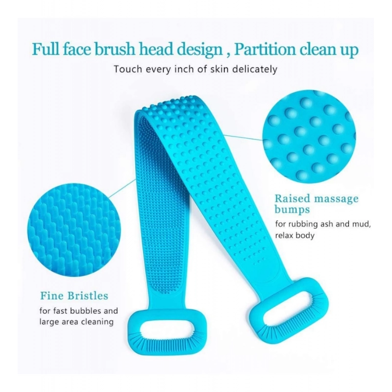 Generic Pack Of 2_Silicone Bath Scrubber Belt – Dual-Sided Exfoliating Body Cleaning Strap (Color: Assorted )