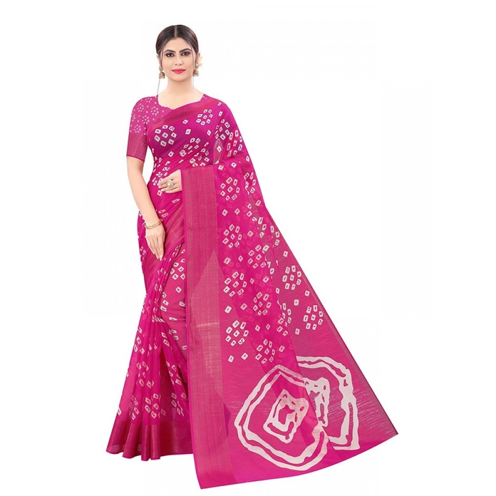 Generic Women's Cotton Silk Bandhni Saree With Unstitched Blouse 5.5Mtr (Pink) Generic Women's Cotton Silk Bandhni Saree With Unstitched Blouse 5.5Mtr (Pink)
