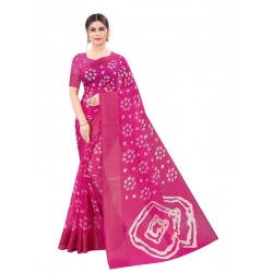 Generic Women's Cotton Silk Bandhni Saree With Unstitched Blouse 5.5Mtr (Pink)