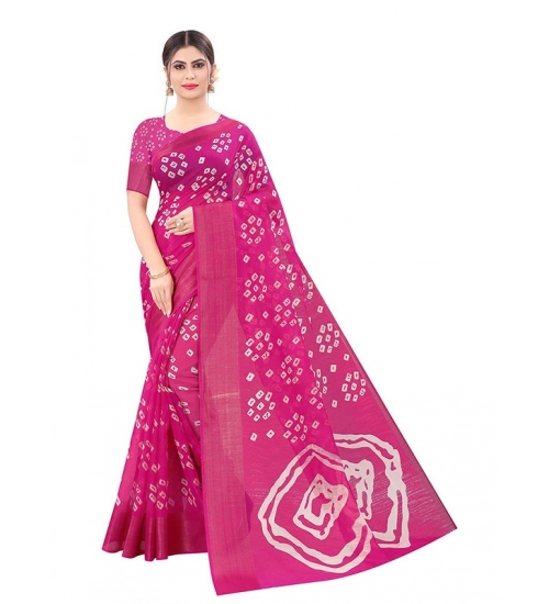 Generic Women's Cotton Silk Bandhni Saree With Unstitched Blouse 5.5Mtr (Pink)