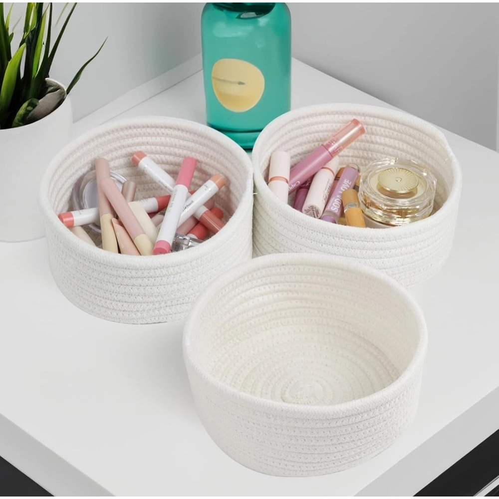 Generic Cotton 8x3 Inch Round 3 Set Bedside Organizer With Out Lid (White) Generic Cotton 8x3 Inch Round 3 Set Bedside Organizer With Out Lid (White)