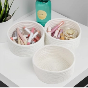 Generic Cotton 8x3 Inch Round 3 Set Bedside Organizer With Out Lid (White)