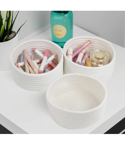 Generic Cotton 8x3 Inch Round 3 Set Bedside Organizer With Out Lid (White)