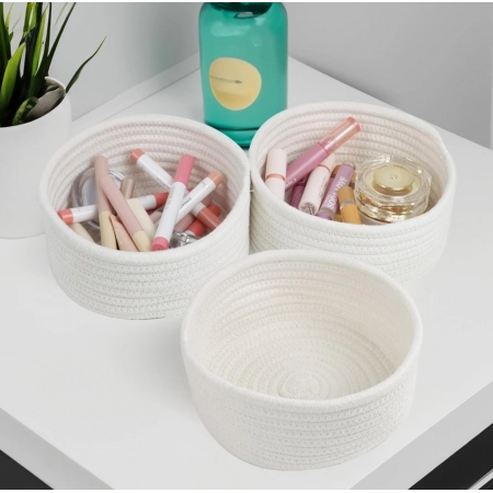 Generic Cotton 8x3 Inch Round 3 Set Bedside Organizer With Out Lid (White)