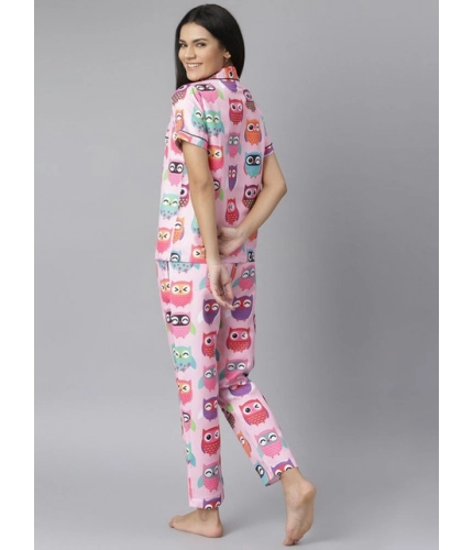 Generic Women's Cotton Blend Printed Short Sleeve Night Suit (Pink)