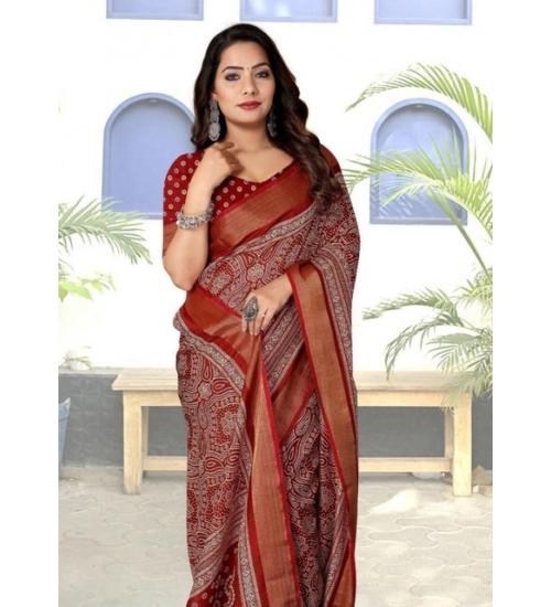 Generic Women's Cotton Silk Printed Saree With Unstitched Blouse 5.5Mtr (Maroon) Generic Women's Cotton Silk Printed Saree With Unstitched Blouse 5.5Mtr (Maroon)