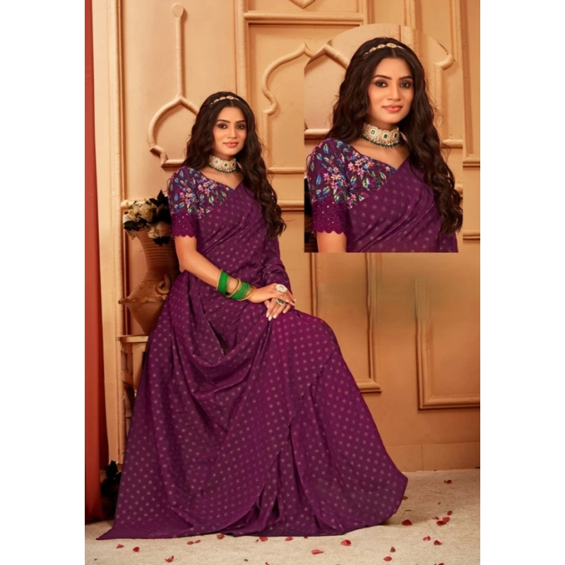 Women's Printed Brasso Saree With Unstitched Blouse (Magenta, 5-6 Mtrs) Women's Printed Brasso Saree With Unstitched Blouse (Magenta, 5-6 Mtrs)