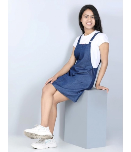 Generic Girl's Denim Solid Sleeveless Dress (Blue)