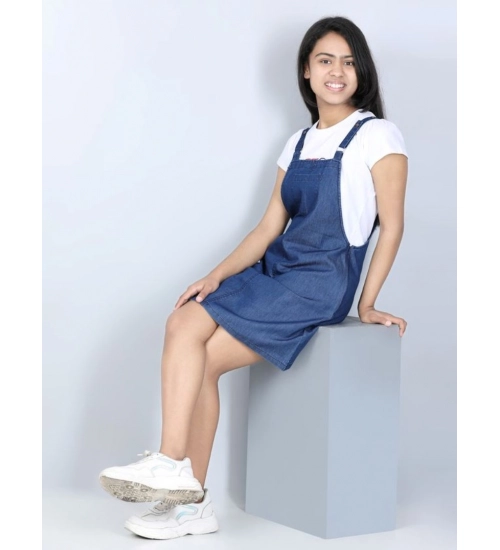 Generic Girl's Denim Solid Sleeveless Dress (Blue)