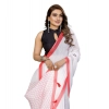 Generic Women's Linen Cotton Printed Saree With Unstitched Blouse 5.5Mtr (White)
