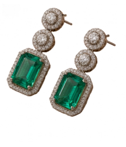 Generic Women's Brass Silver Plated Drop Earrings (Green)