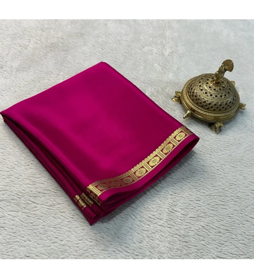 Generic Women's Crepe Chit Pallu Solid Saree With Unstitched Blouse 5.5Mtr (Pink)