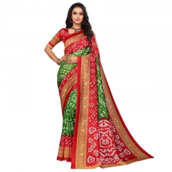 Generic Women's Litchi silk Printed Saree With Unstitched Blouse  5-6 Mtrs (Green)