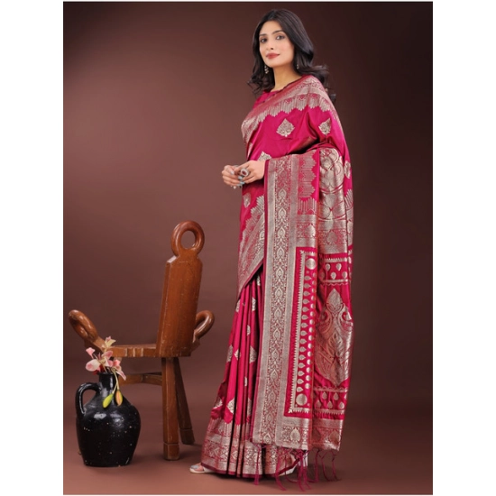 Generic Women's Silk Printed Saree With Unstitched Blouse 5.5Mtr (Magenta)