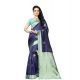 Generic Women's Soft Lichi Silk Printed Saree With Unstitched Blouse 5.5Mtr (Navy Blue)