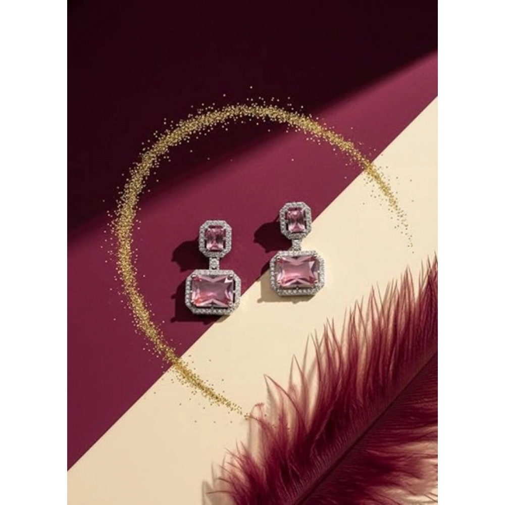 Generic Women's Brass Silver Plated Drop Earrings (Pink) Generic Women's Brass Silver Plated Drop Earrings (Pink)