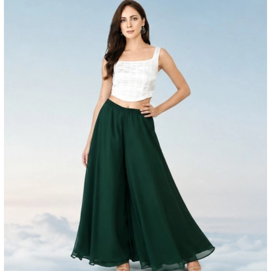 Generic Women's Pack of 2 Georgette Solid High Rise Wide Leg Flared Palazzos with Elastic Waist (Bottle Green) Generic Women's Pack of 2 Georgette Solid High Rise Wide Leg Flared Palazzos with Elastic Waist (Bottle Green)
