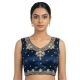 Generic Women's Silk Embroidered V-Neck Sleeveless Readymade Padded Blouse (Blue, Size 38)