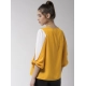 Generic Women's Polyester Colour Block Slit Sleeve Top (Yellow-White) Generic Women's Polyester Colour Block Slit Sleeve Top (Yellow-White)