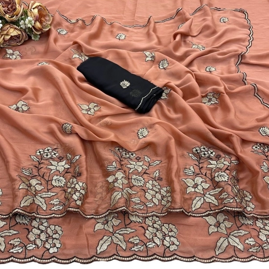 Generic Women's Viscose Silk Embroidered Saree With Unstitched Blouse 5.5Mtr (Peach) Generic Women's Viscose Silk Embroidered Saree With Unstitched Blouse 5.5Mtr (Peach)