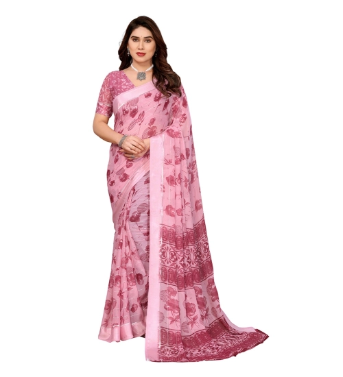 Generic Women's Georgette Printed Saree With Unstitched Blouse 5.5Mtr (Pink)