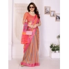 Generic Women's Linen Cotton  Printed Saree With Unstitched Blouse 5.5Mtr (Orange )