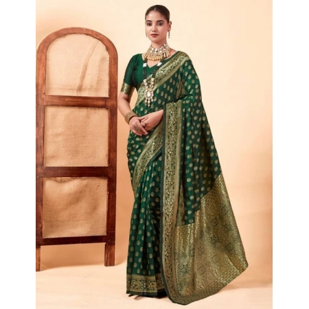 Generic Women's Jacquard Printed Saree With Unstitched Blouse 5.5Mtr (Green)