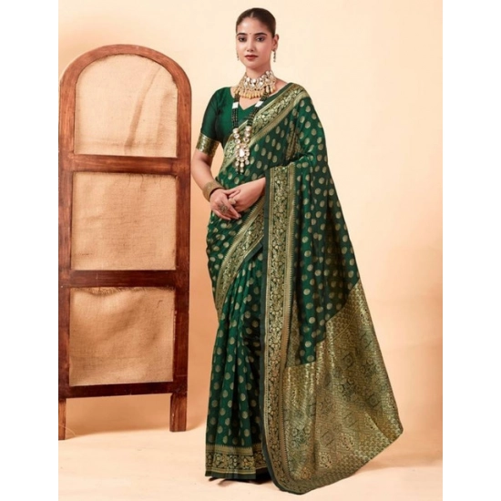 Generic Women's Jacquard Printed Saree With Unstitched Blouse 5.5Mtr (Green)